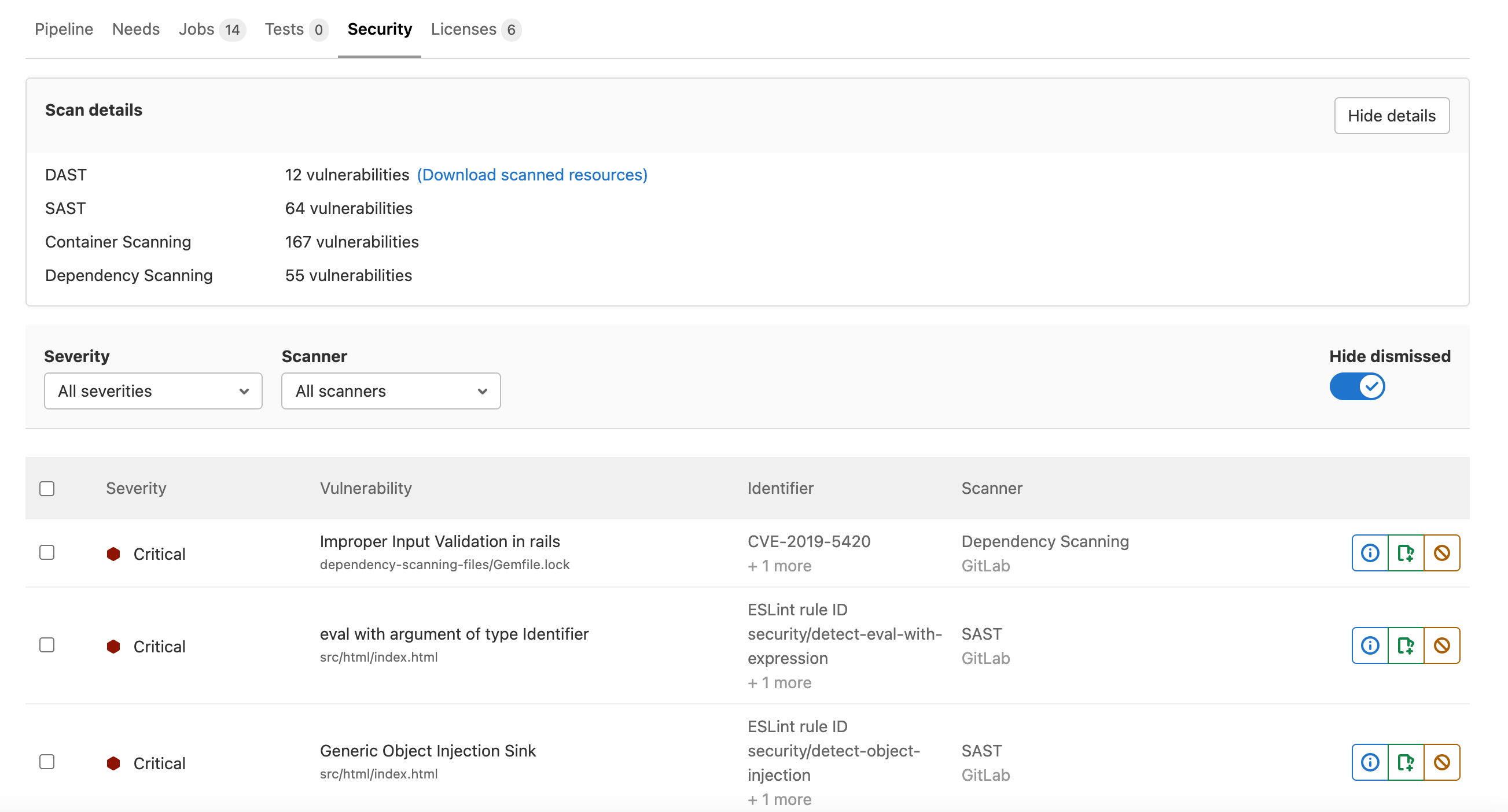 Index · Security dashboard · Application security · User · Help · GitLab